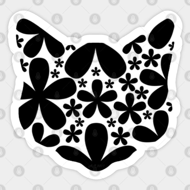 Black Floral Cat Sticker by Not Meow Designs 